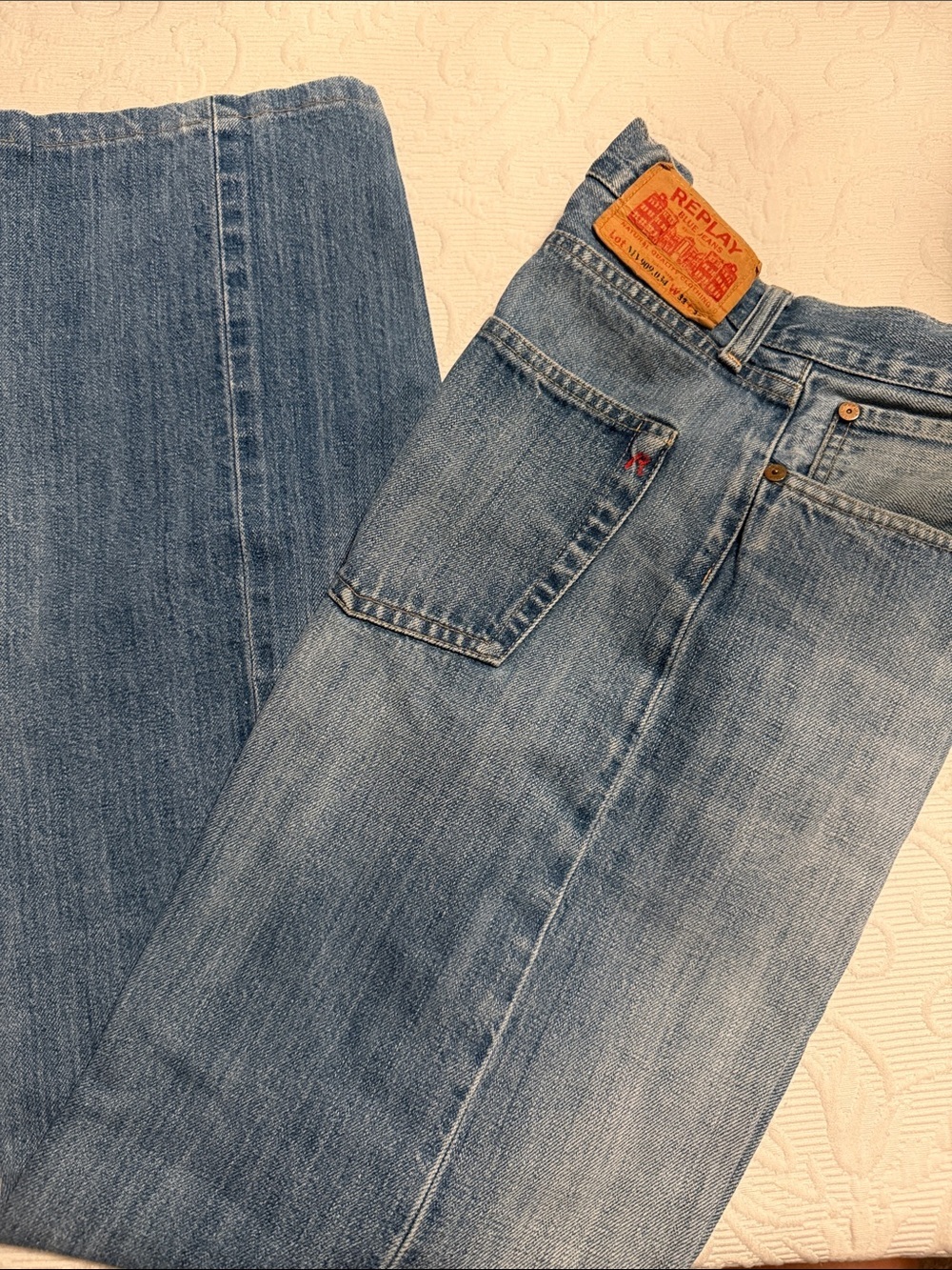 Replay Casual Straight Leg Jeans in  Blue Denim Men’s Y2K Vintage Button Fly
